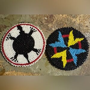 Vintage hand crafted beaded rosettes 3”